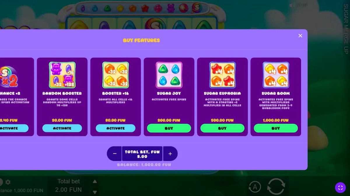 Tampilan visual slot Sugar Merge Up dengan tema permen dan gummy bear yang ceria.