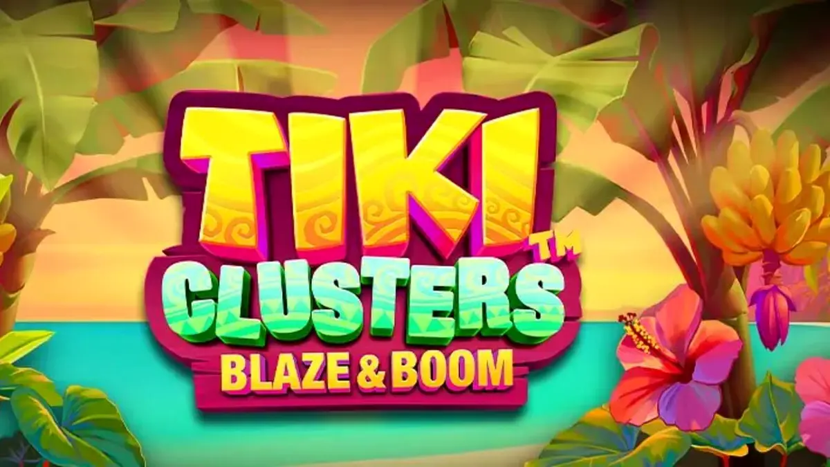 Tampilan visual slot Tiki Clusters Blaze & Boom dengan latar belakang pulau tropis